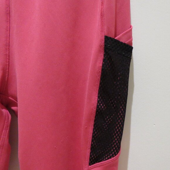 POP FIT Mesh Fishnet Pocket 7/8 Length Leggings in Pink Athleisure Gym Workout - Picture 7 of 13
